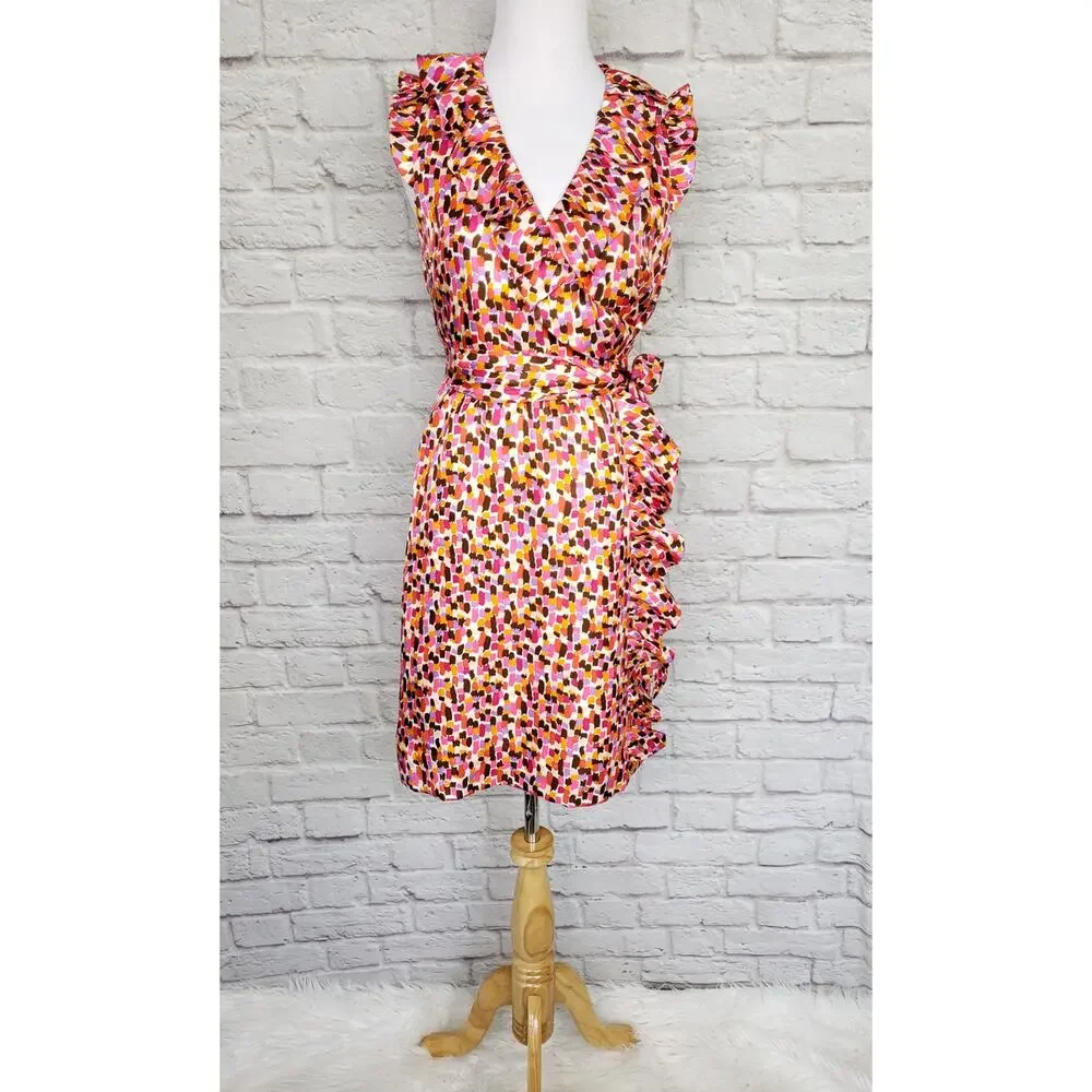 Kate Spade Aubrey Pink Ruffle Silk Wrap Dress Event NYE Going Out Preppy Sz 4